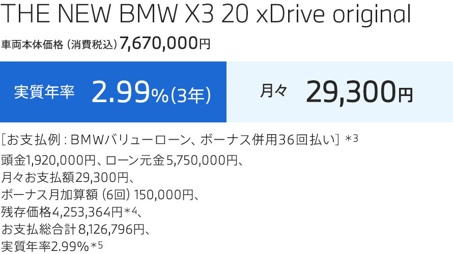New BMW X3 20 xDrive xLine お支払例