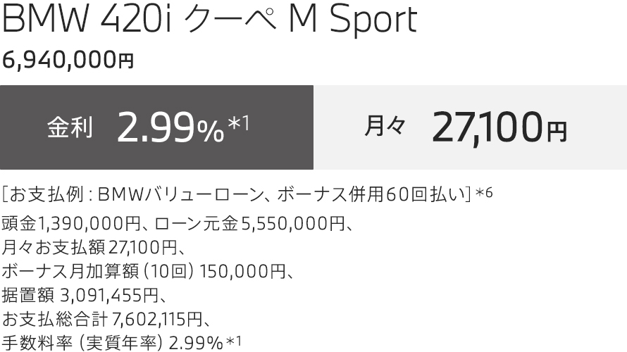 BMW 420i クーペ M Sport 支払例